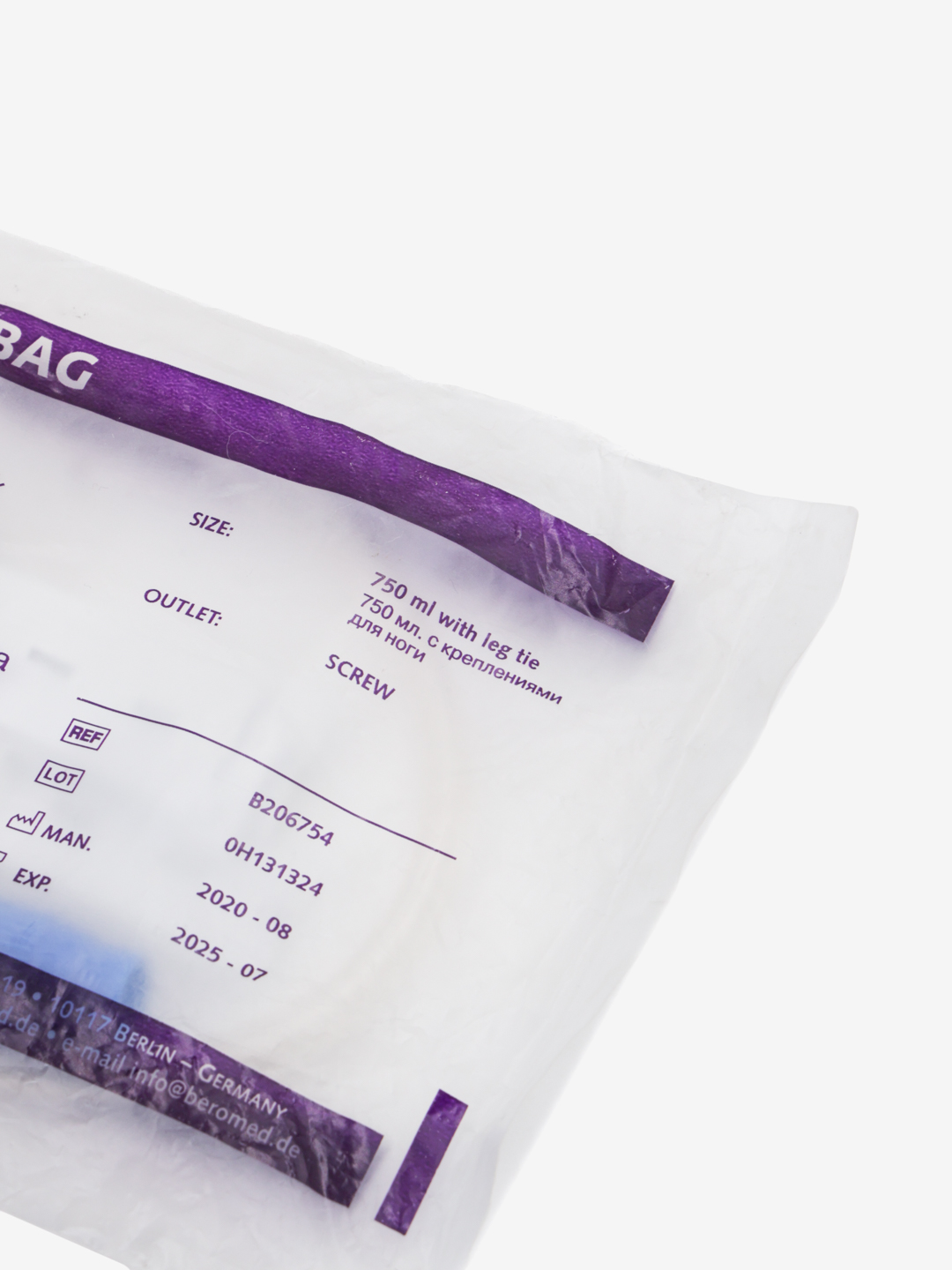 BEROMED Sterile Single-Use Leg Urine Collection Bag with Straps, 750 ml