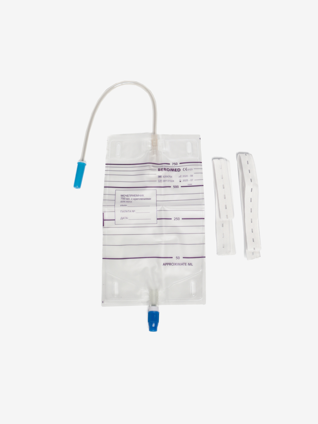 BEROMED Sterile Single-Use Leg Urine Collection Bag with Straps, 750 ml