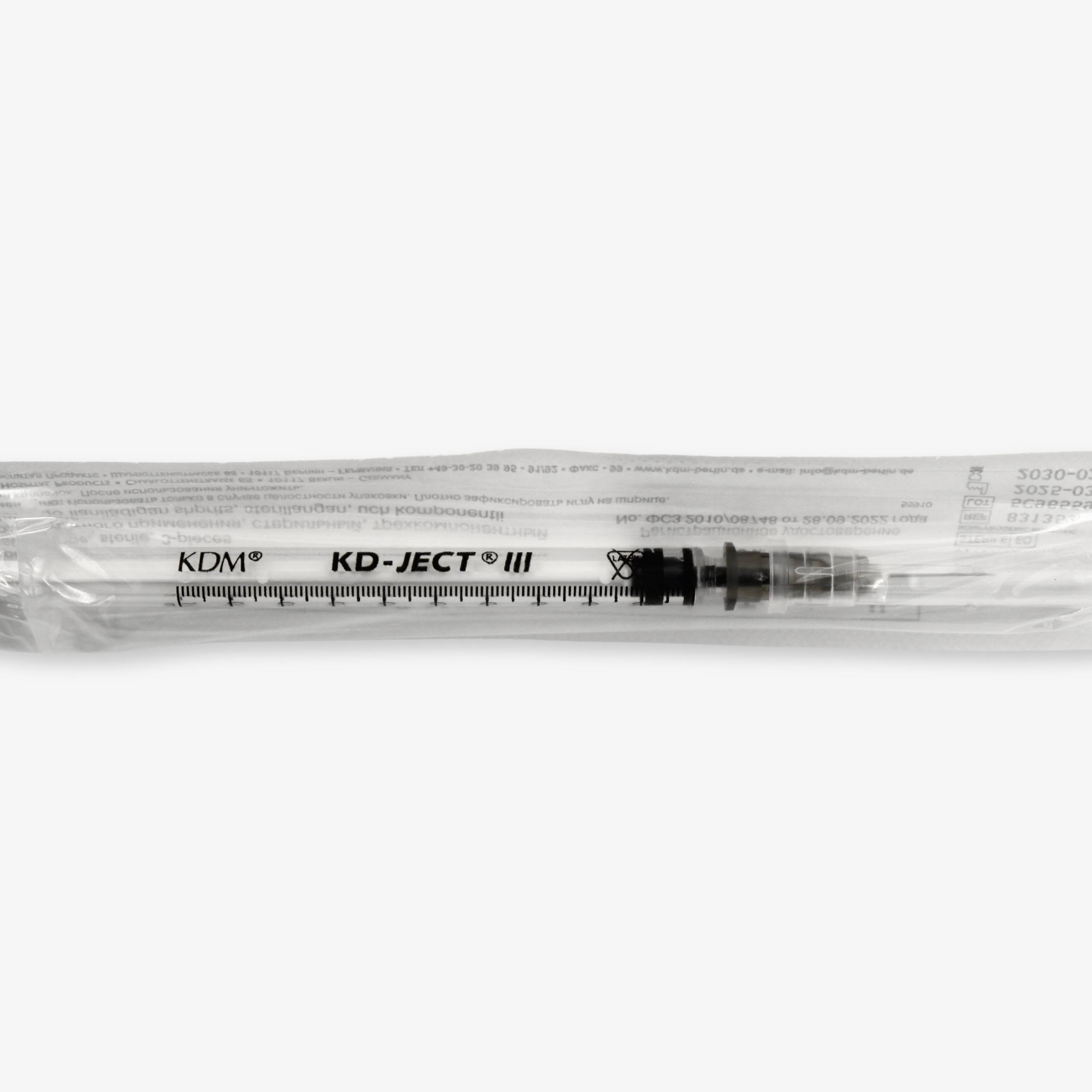 KD-JECT® III bir martalik, uch komponentli, tuberkulin shprits, 1 ml, igna bilan 0,40 × 12 mm (27G × 1/2), Luer Lock