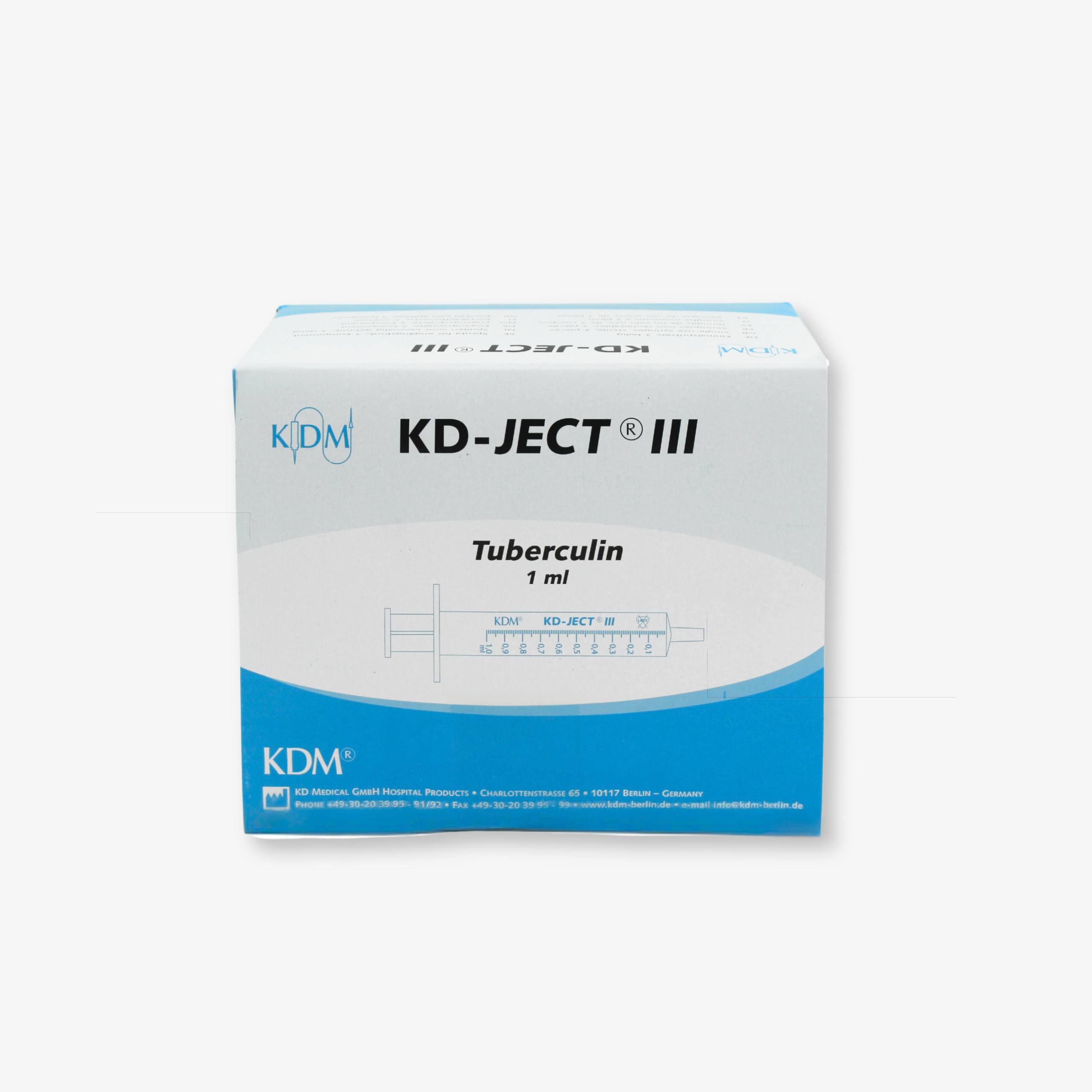 KD-JECT® III bir martalik, uch komponentli, tuberkulin shprits, 1 ml, igna bilan 0,40 × 12 mm (27G × 1/2), Luer Lock