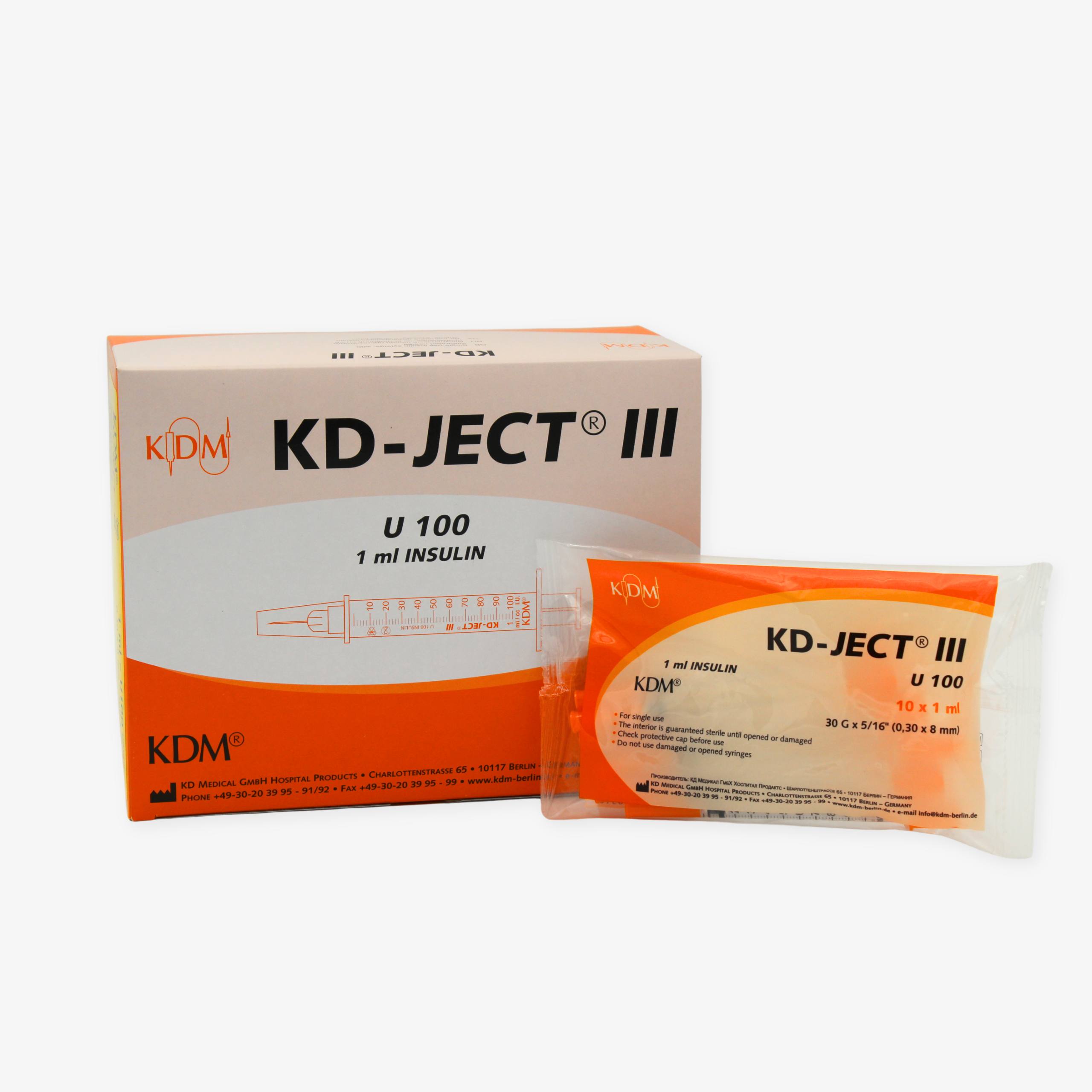 Инсулиновый шприц KD-JECT® III, однократного применения, со встроенной иглой, U-100