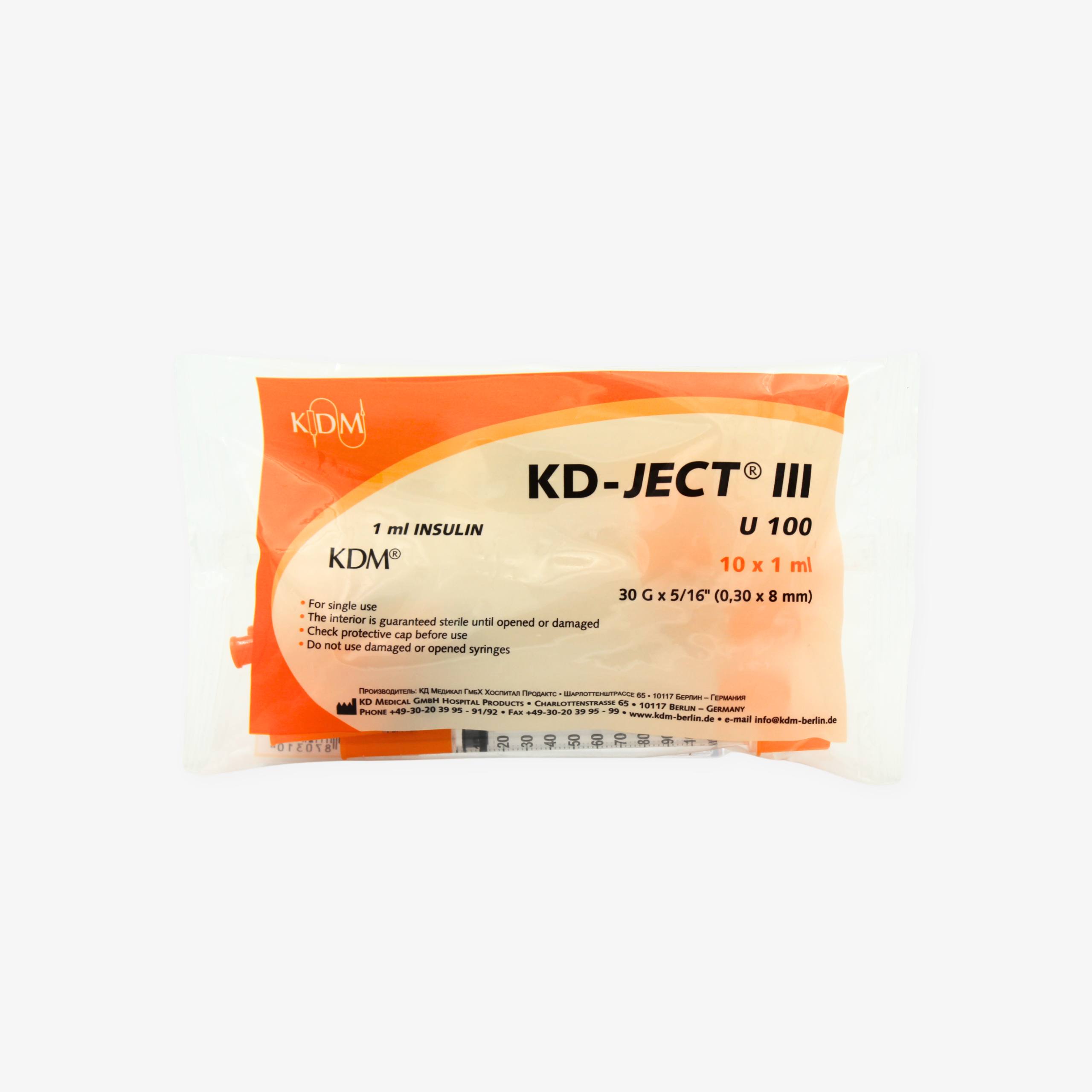 Инсулиновый шприц KD-JECT® III, однократного применения, со встроенной иглой, U-100