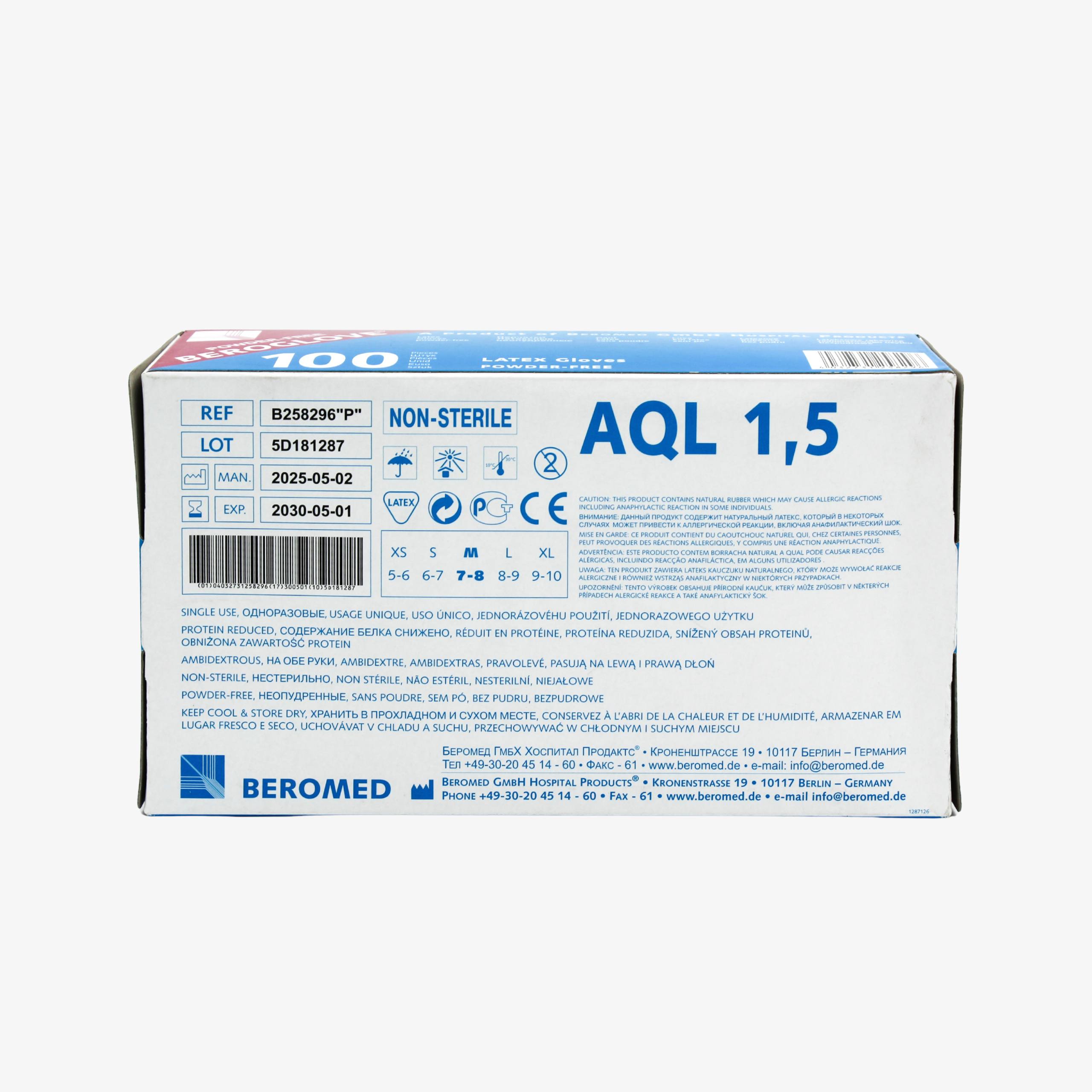 Нестерильные латексные перчатки BEROGLOVE®, неопудренные, с полимерным покрытием