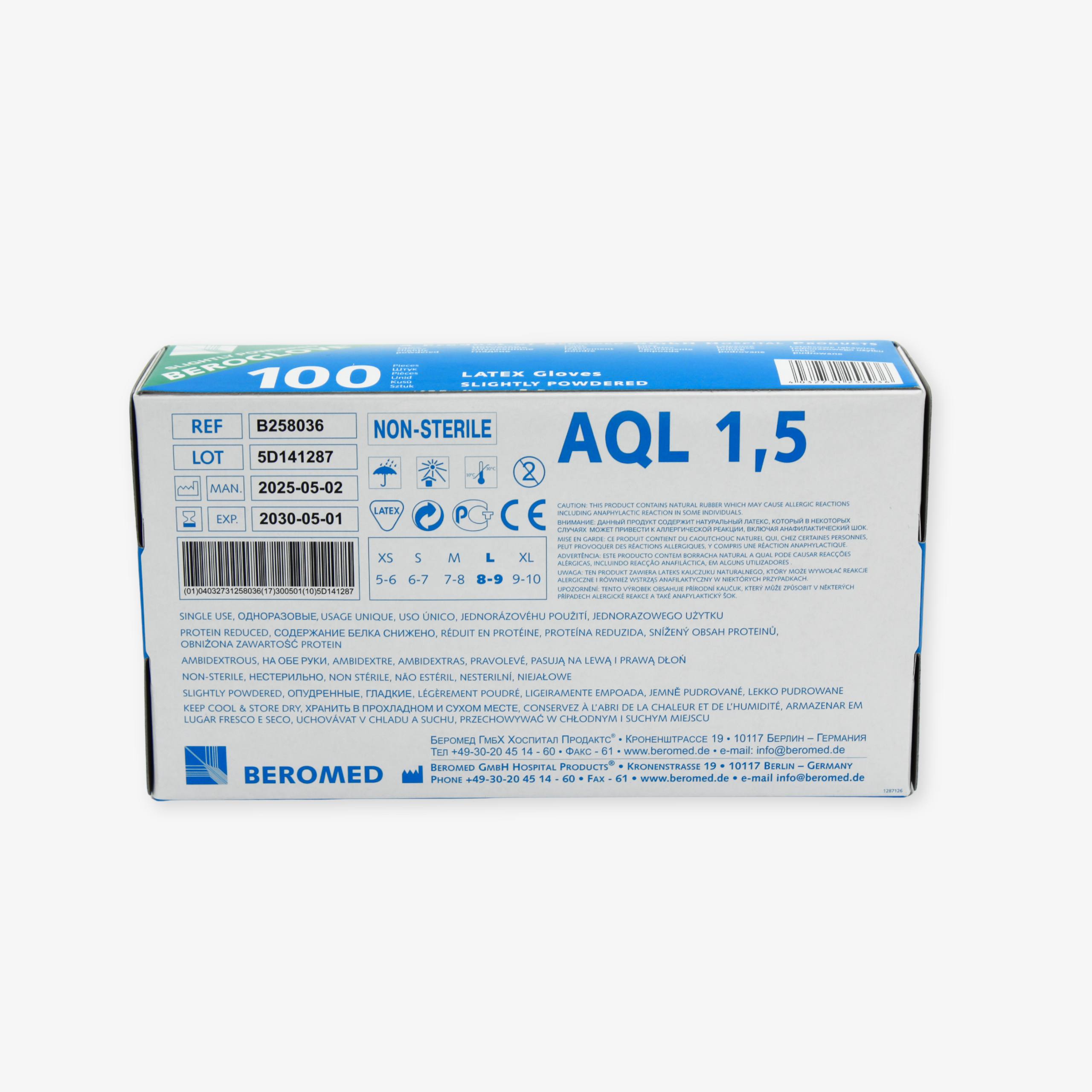 Перчатки нестерильные латексные, опудренные, BEROGLOVE®