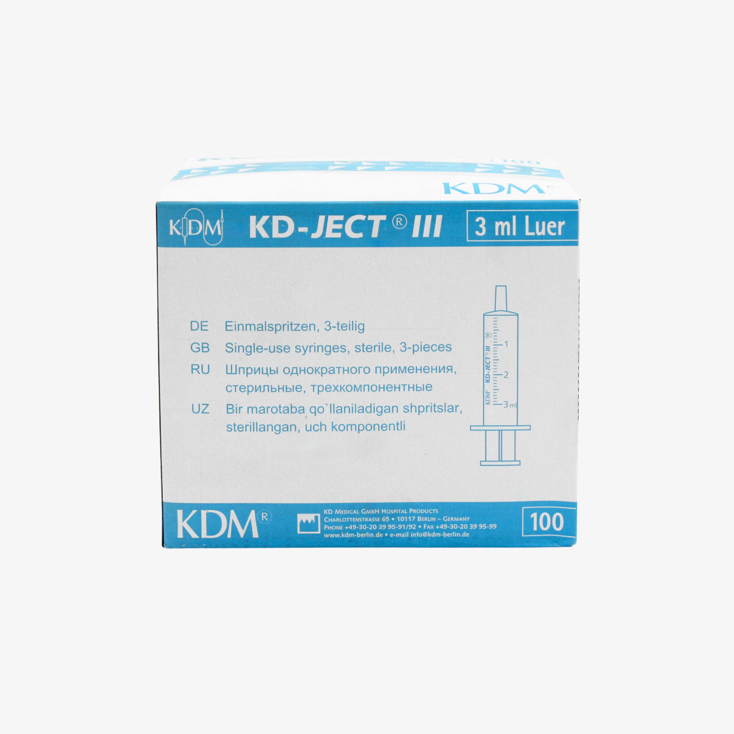 KD-JECT® bir martalik, uch komponentli shprits, igna bilan, Luer