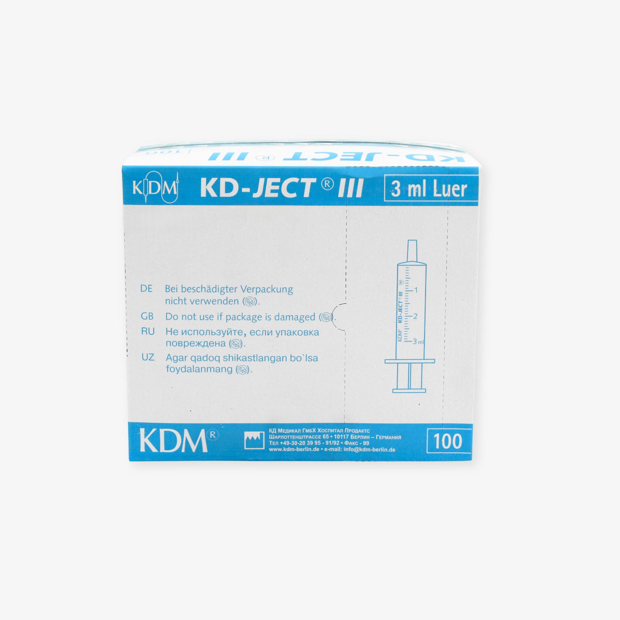 KD-JECT® bir martalik, uch komponentli shprits, igna bilan, Luer