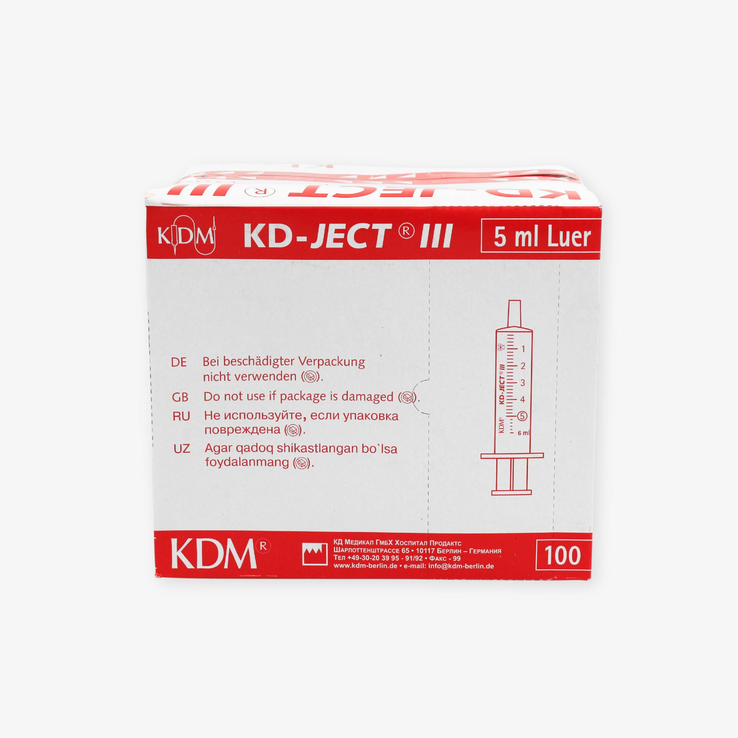 KD-JECT® bir martalik, uch komponentli shprits, igna bilan, Luer