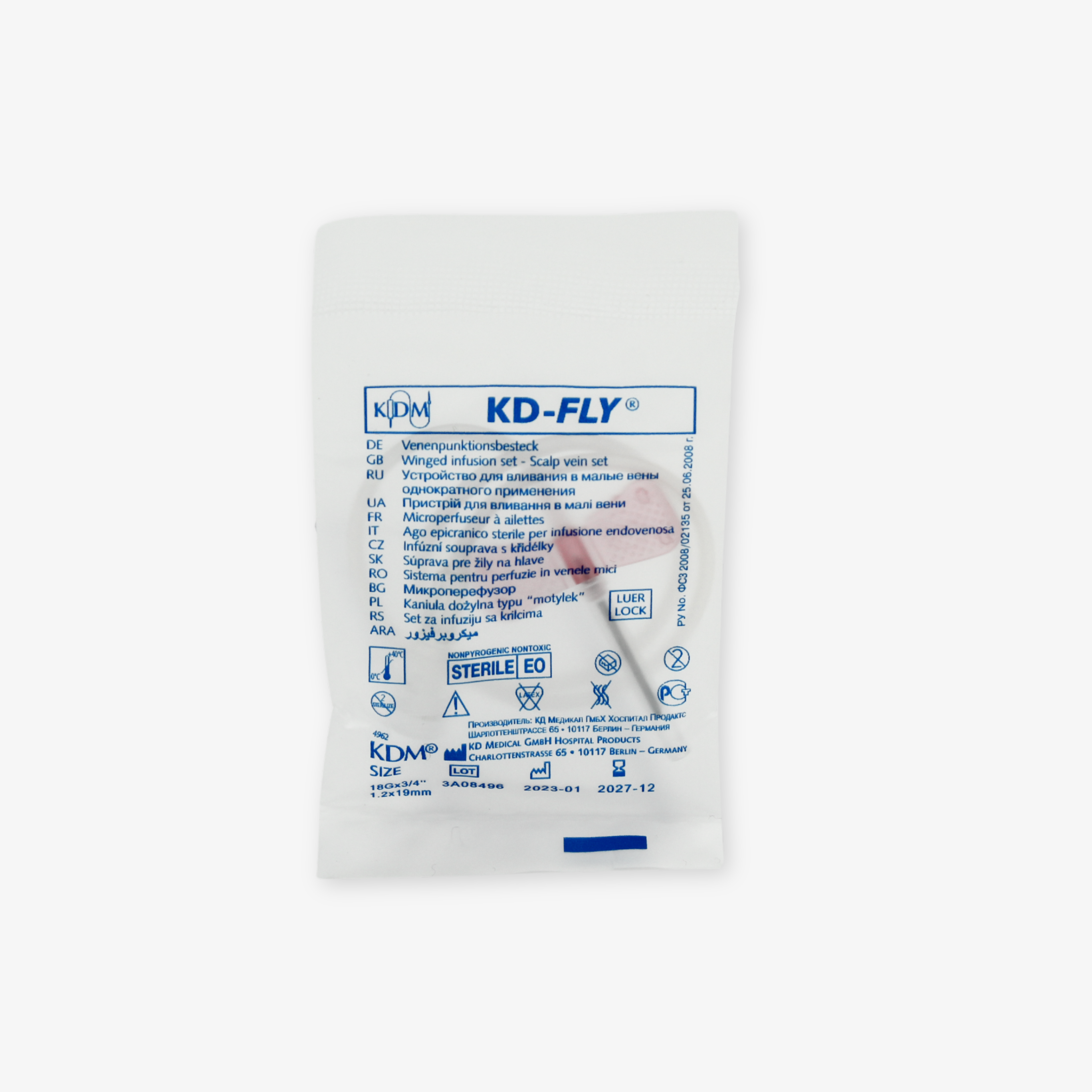 KD-FLY kichik venalar uchun «kapalak» infuziya moslamasi, bir martalik