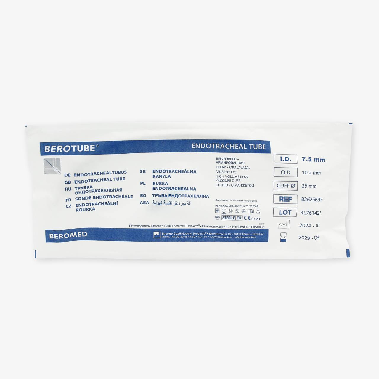 BEROTUBE® armaturalangan endotraxeal trubka, manjetali